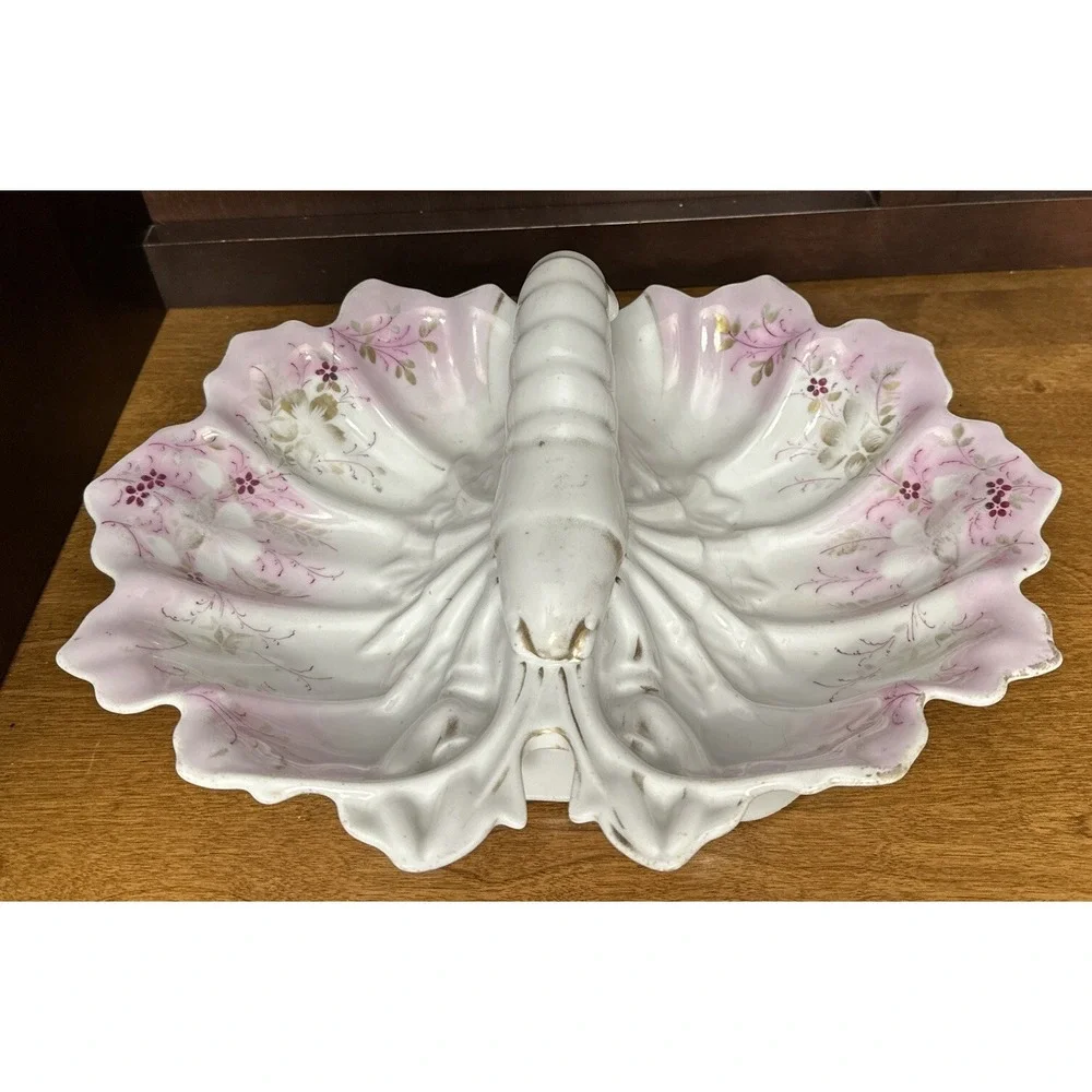 Antique Victorian Porcelain Lobster Plate Bowl Dish Pink & Gold Vintage